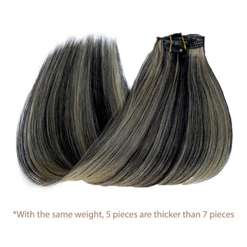Image of Belaved Clip in Hair Extensions, Balayage Black Mix Blonde Clip ins Real Human Hair Extensions Invisable Seamless Straight Remy 16 Inch 70g 5pcs