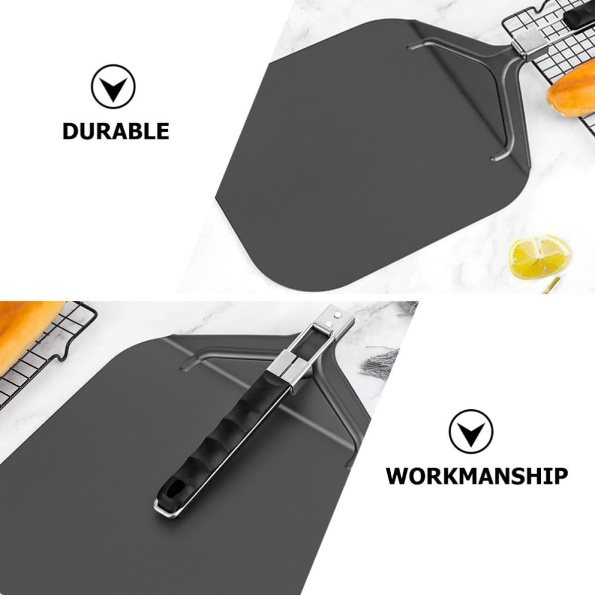 Pala para Pizza Plegable de Aluminio Mango de Goma Negro