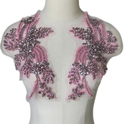 JRYYR Light Pink Rhinestone Appliques for Dress, 1 Pair