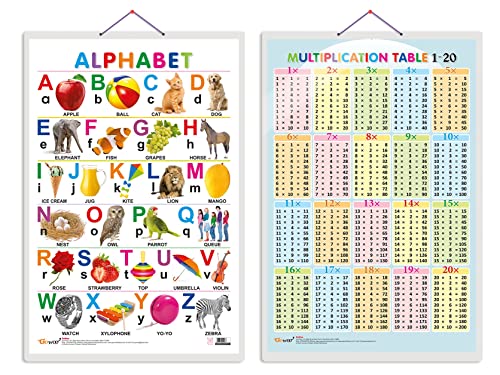 Image of GO WOO Combo of 2 Alphabet and Multiplication Table 1-20 Educational Posters for Preschool Kids Classroom Study | Learning- Charts for Kids Learning (20 inchX30 inch Inches)