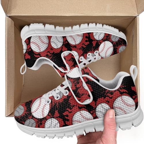 Boys Girls Shoes Kids Tennis Running Athletic School Sneakers for Little/Big Kid Baseball Pattern（White Sole）2
