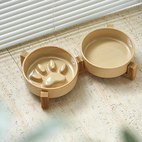 Welpen Naprfüller Napf | Niedliches Pfotenabdruck Keramik Hundeessen Und Wassernapf Set,Futterstation Für Fressen Trinken Welpen Stehend Innen Außen Garten Auto