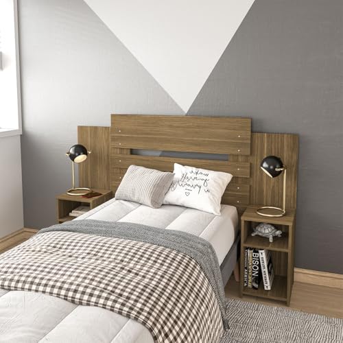 Consejos para Comprar Cabecera y Buros los 5 mejores. 43 MOBI Cabecera Individual Verona – Respaldo de Madera Color Avellana – Dos Buros Empotrados - Largo 164cm x Alto 110cm – Recamara