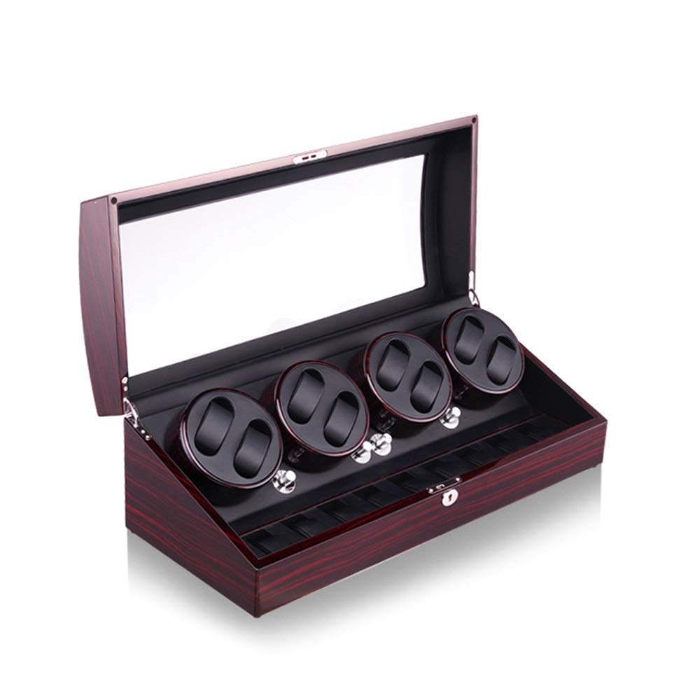 QUSYZD Watch 8 + 9 Automatic Watch Winder, Watch Winder Box, Quiet Motors, Wood Shell and Black Leather, 4 Rotation Mode Setting,