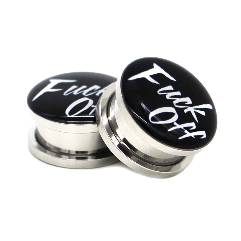 Awinrel stal nierdzewna Ear Gauges Plug Game Console i F**k off Tunnel Stretching Expander Body Piercing Biżuteria 4-częściowy zestaw 2G-2.5 cm