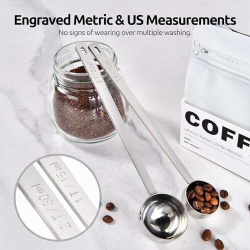 Image of U-Taste Coffee Scoop 1&2 Tablespoon: 18 /8 Stainless Steel Measuring Scooper for Ground Coffee, Bean, Powder, Espresso, 6.9in Long Handle Metal Meaure Spoon for Canister, Jar(1&2Tbsp /15&30ml, Silver)