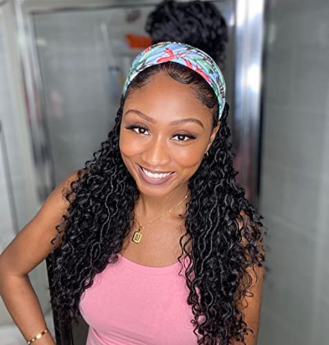 6 Packs Goddess Locs Crochet Hair Goddess Faux Locs Crochet Hair River Goddess Locs Boho Hippie Locs Wavy Goddess Locs Crochet with Curly Hair in Middle and Ends (18 Inch, #1)