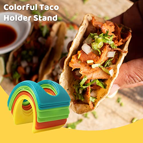 Qfeley 36 Pack Taco Holder Stands Plastic Colorful Taco Tray Plate Racks Hard Plastic Taco Shell Rack Party Serving Tray Set For Tortillas Burritos(Green/Red/Yellow/Blue) Dishwasher & Microwave Safe #TOP5