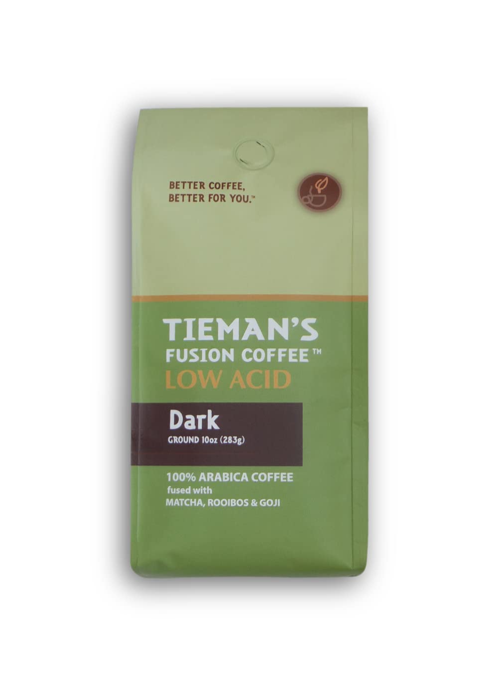 Tieman's Fusion Coffee, Low Acid Dark Roast, Ground, 10-Ounce bag