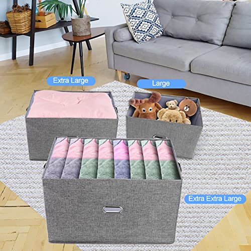Image of Large Linen Fabric Foldable Storage Bins with Removable Lid and Handles, Washable Storage Box Organizer Containers Baskets Cube with Cover for Bedroom,Office(Black, XXL)