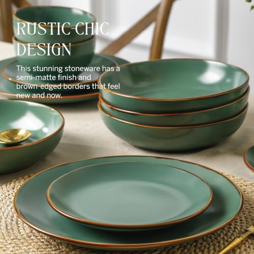 Image of Stone Lain Brasa Modern Stoneware 16 Piece Dinnerware Sets, Plates and Bowls Sets, Dish Set for 4, Green