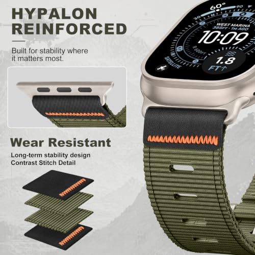 Image of Tactical Nylon Bands for Apple Watch Ultra 3 2 Band Series 11-1 /SE Men | Rugged Breathable Fabric, Nato Adjustable Sport Strap with Reinforced Connector for iWatch Ultra 49mm 46mm 45mm 44mm 42mm L