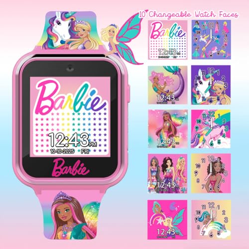 Barbie Kids Smartwatch - Interactive Fun with 10 Watch Faces, Camera, Games, Alarm, Step Tracker & More - Stylish Gift for Girls with Printed Unicorn & Mermaid Straps - Fits Wrists 5.5'' to 8.0"4