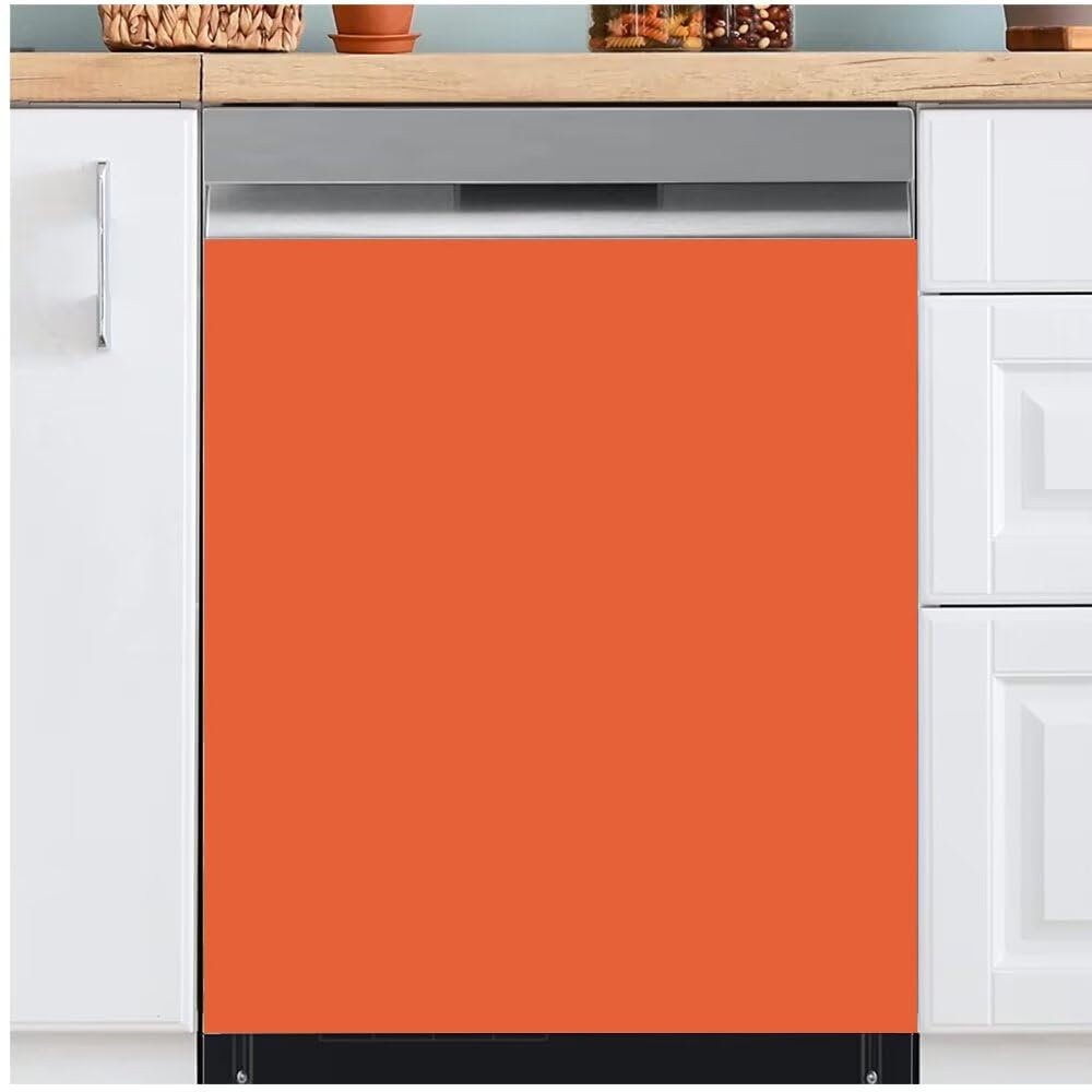 Orange Kitchen Dishwasher Magnet Cover, Solid Color Dishwasher Door Cover Sheet, Vinyl Appliance Art Magnetic Sticker Fridge Panel Decal (Orange, 23 x