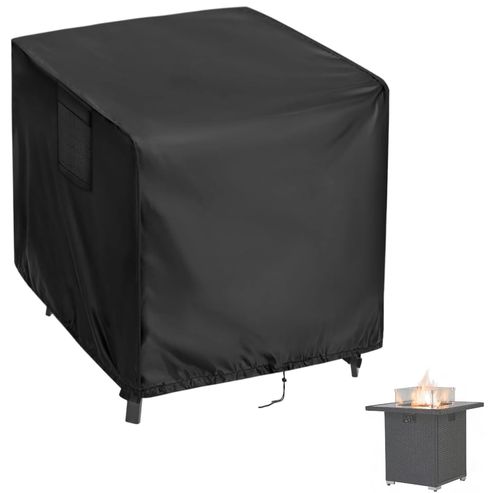 Housse de brasero carrée imperméable et coupe-vent 420D robuste avec cordon de serrage pour jardin, extérieur, 84 x 84 x 61 cm, noir