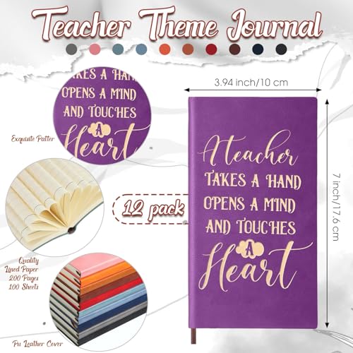 Regalo para el día del profesor A6, pack de 24 cuadernos de cuero con bolígrafo incluidos 4