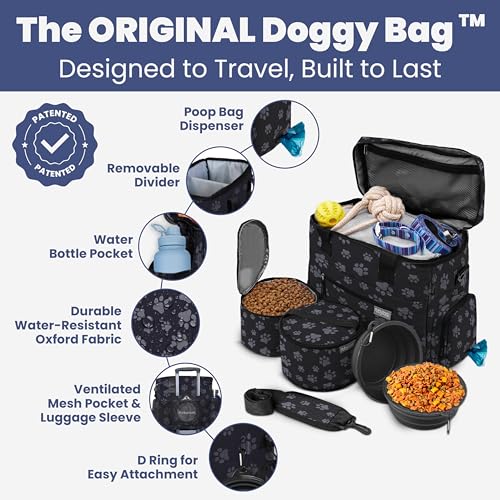 Image of Rubyloo Original Doggy Bag Dog Travel Bag for Supplies with Travel Bowls