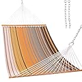 Lazy Daze Hammocks Quick Dry Hammock with Spreader Bar 2 Person Double Hammock with Chains Outdoor Outside Patio Poolside Backyard Beach 450 lbs Capacity, Coffee Stripes