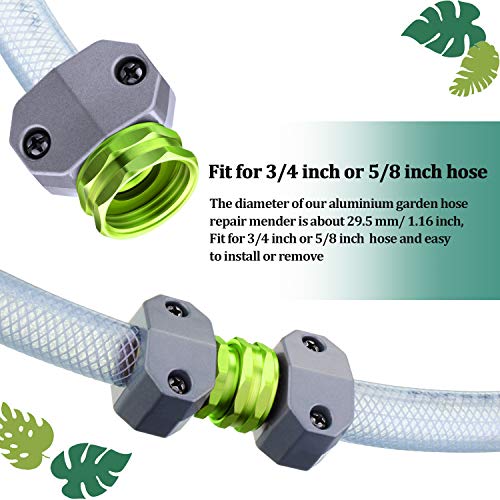 Garden Hose Connector Kit Water Hose Repair Fittings Aluminum Male Female Hose Repair Mender End For 3/4 Inch Or 5/8 Inch Garden Hose Connector Replacement (Green) #TOP2