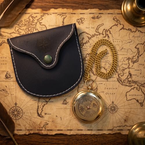 Brújula Vintage de Latón con Calendario y Estuche de Cuero miniatura 4