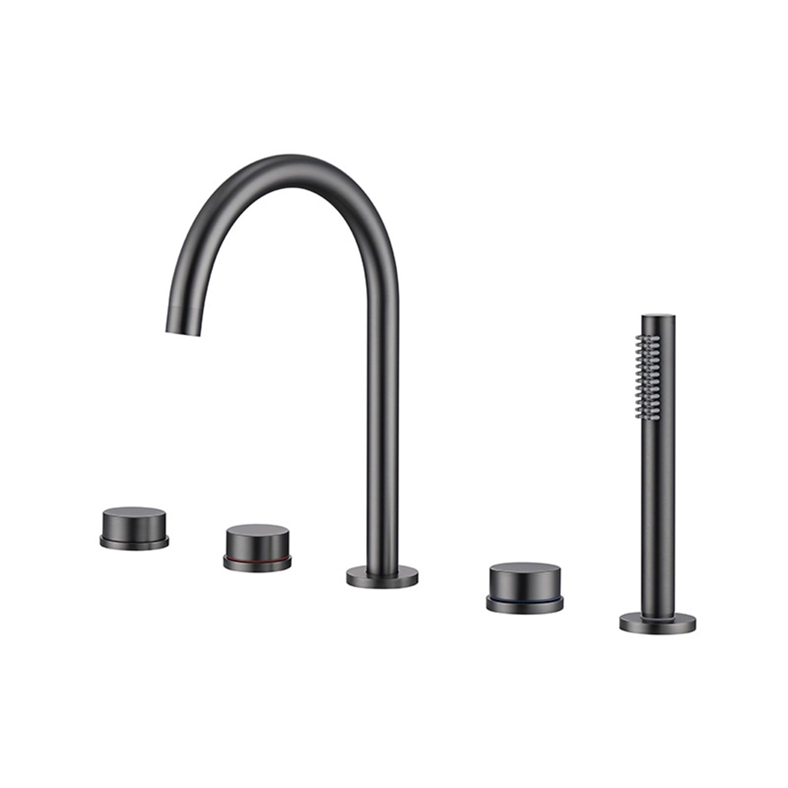 SBCGFY Black Deck Mounted Shower Bath Mixer Tap With Dual Lever Handwheel, Pull-Out Handheld Showerhead, Modern Bathroom Faucet For Tub And Shower Combo,Grey