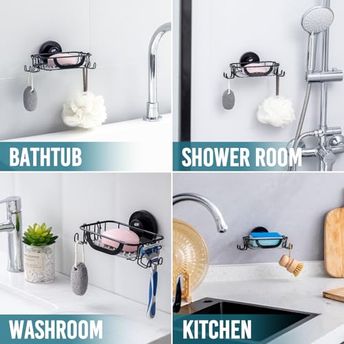Image of TAILI Soap Dish, Bar Soap Holder Suction Cup, Stainless Steel Sponge Holder | with Pad, Soap Dish for Shower, Bathroom Bar soap holder Shower Wall, Stainless Steel Sponge Holder for Tub Kitchen