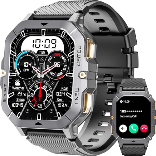 OUKITEL Smartwatch Herren, 2.02''HD Touchscreen Smart Watch mit Telefonfunktion, 5ATM Wasserdicht Fitnessuhr, 100+Sportmodi Sportuhr, 24 Std SpO2/Puls/Schlaf/Monitor Schrittzähler, Uhr für Android iOS