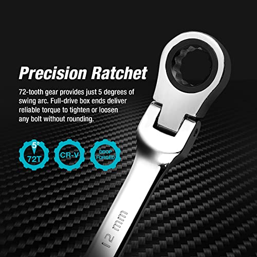 Duratech 12 * 13Mm Extra Long Flex-Head Ratcheting Wrench, Metric, Cr-V Steel #TOP2