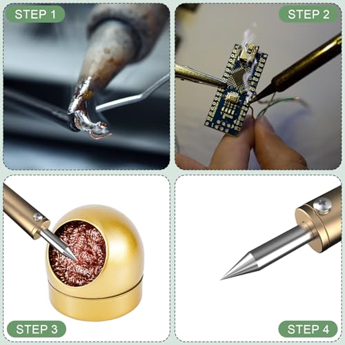 Image of Soldering Iron Tip Cleaner, Premium Stainless Steel Soldering Iron Cleaner Quick Cleaning No Water Required Soldering Iron Tip Cleaner Practical Tools(Gold)