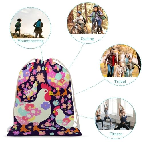 Flower Heart Chicken Drawstring Backpack String Bag Sackpack for Gym Shopping Beach Sport Yoga3