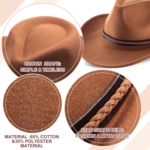 Image of Chuarry 4 Pcs Women Men Felt Western Cowboy Hats Wide Brim Cowgirl Hats Panama Hat for Adults Costume Outdoor