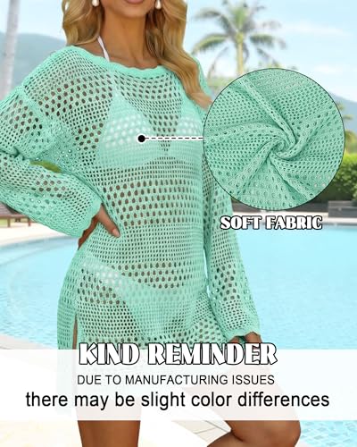 Image of CoCozy Womens Bathing Suit Cover Up, Beach Swimsuit Bikini Crochet Coverups Knitted Beachwear Dress 2025 Vacation Outfits,Light Green L