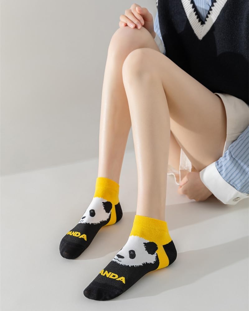 5 Pairs Cute Cartoon Animals Print Cotton Ankle Socks for Women Teens