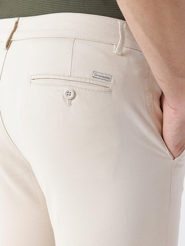 Image of CROCODILE Men Solid Casual Chino Trousers | Trim Fit | Mid Rise | Button Fly | Ankle Length