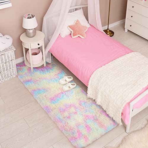 Chicrug Cute Rainbow Area Rug For Girls Bedroom, 2X6 Feet Fluffy Kids Rug For Room Decor, Shag Soft Dorm Playroom Rug, Bedside Rug For Baby Nursery Room #TOP5