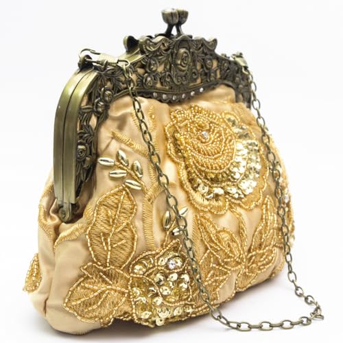 Image of Women's Vintage Beaded Sequin Flower Evening Handbags Wedding Clutches Prom Cocktail Party Handbags