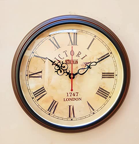 Image of Unique Vintage Look Wooden Wall Clock Antique Style Decorative Clock for Home & Office Decore 12 inch