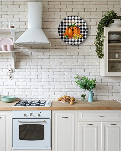 Loopop LPP-240719-SLXM09964CKACLOP Fall Wall Clock Thanksgiving Pumpkin Maple Leaf Clocks Pvc Silent Non-Ticking Battery Operated Black Plaid Checkered Round Clock thumb #6