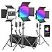 Neewer 3pz RGB Luce 530 LED SMD Controllo via APP, Kit d’Illuminazione con Cavalletti & Borsa di Trasporto, CRI 95, 3200-5600K, Luminosità 0% - 100%, 0-360 Colori Regolabili, 9 Condizioni Applicabili