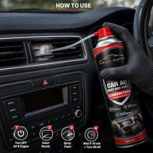 Image of Car AC Vent Cleaner Spray 600ml |Multipurpose & Car AC Cleaner Spray Foam for Deep Cleaning | | Removes Dust, Odor & Germs |AC Cleaning Foam for Vents & Dashboard | No Wash Interior Cleaner