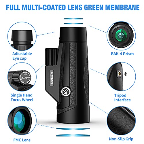 DANGZW Monokular Teleskop, HD 12x50 Wasserdicht Monokulare Teleskop BAK4 Prisma mit Tragbare Handyhalterung & Stativ… – Bild 4