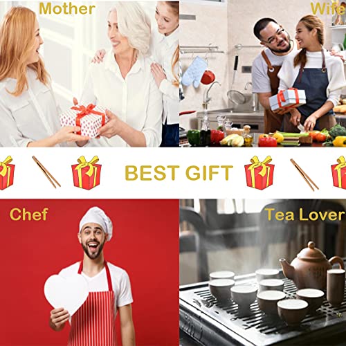 Bamboo Toast Tongs, 7 Inches Mini Wood Cooking Tong With Anti-Slip Design Great For Serving Food/Toaster/Bread & Pickles/Sugar/Barbecue,Small Kitchen Tongs Multi-Use For Salad, Grilling, Frying(4) #TOP5