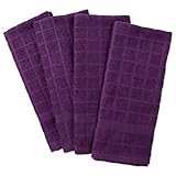 DII Cotton Terry Windowpane Dish Towels, 16 x 26' Set of 4, Machine Washable and Ultra Absorbent Kitchen Bar Towels-Solid Eggplant