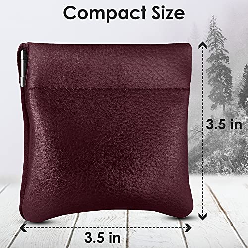 Image of Classic Leather Squeeze Coin Purse change Holder For Men, Pouch size 3.5 in X 3.25 in. high, Burgundy