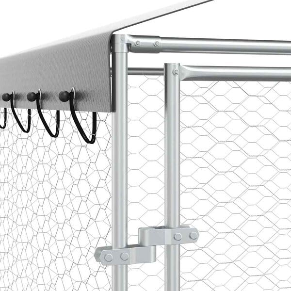 Hommdiy Hundezwinger Outdoor Große mit Dach,Hundekäfig Hundehaus für große Hunde, Hundehütte Silbern 3x3x2,5m Verzinkter Stahl