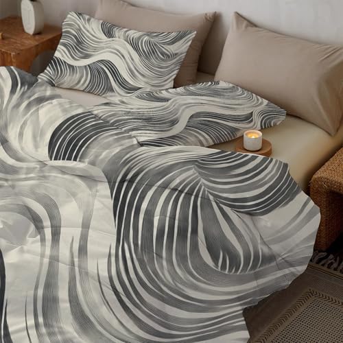 Housse de couette 2 personnes haut de gamme imprimé moderne rayé beige - 6