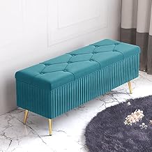 Modern Velvet Shoe Storage Ottoman Bench Plush Upholstered Entryway Stool Stylish Storage Seat for Shoes Chic Home nizer Versatile Footrest.,Azul-90x40x45cm