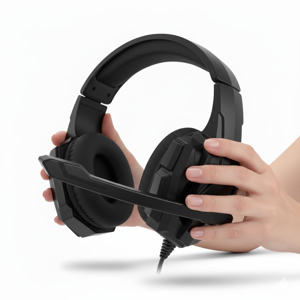 drumstone black sy gx10 wired headphone over ear stereo headset with deep bass clear sound 3.5mm jack comfortable cushioned earcups adjustable headband built in mic for call music gaming laptop mobile