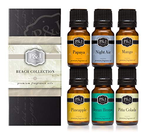 Beach Set of 6 Premium Grade Fragrance Oils - Ocean Breeze, Papaya, Pina