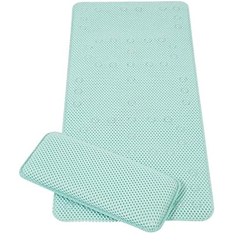 ClevaMama Baby Bath Mat Non Slip - kids and Children Bathtub Mats Anti Mould with Suction Pads and Knelling Cushion - Turquoise, 91x43 cm Cover